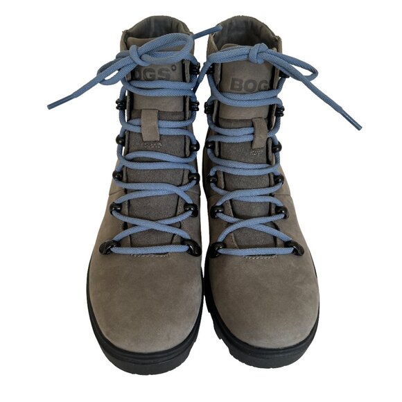 Bogs Holly Lace-up Waterproof Grey Leather Boots Hiking Women's Size 7 NWOT - Picture 4 of 10